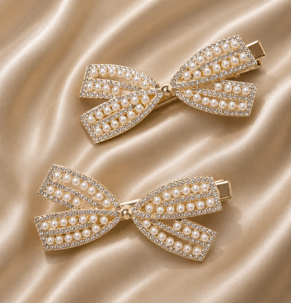 Classic Pearl Bow Hair Clips