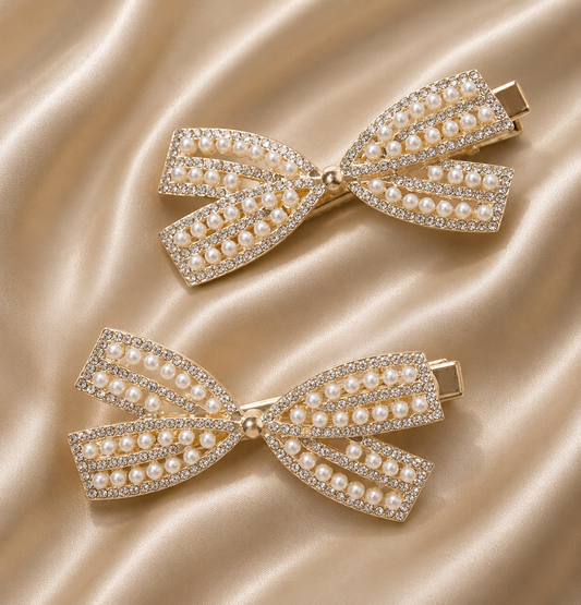 Classic Pearl Bow Hair Clips
