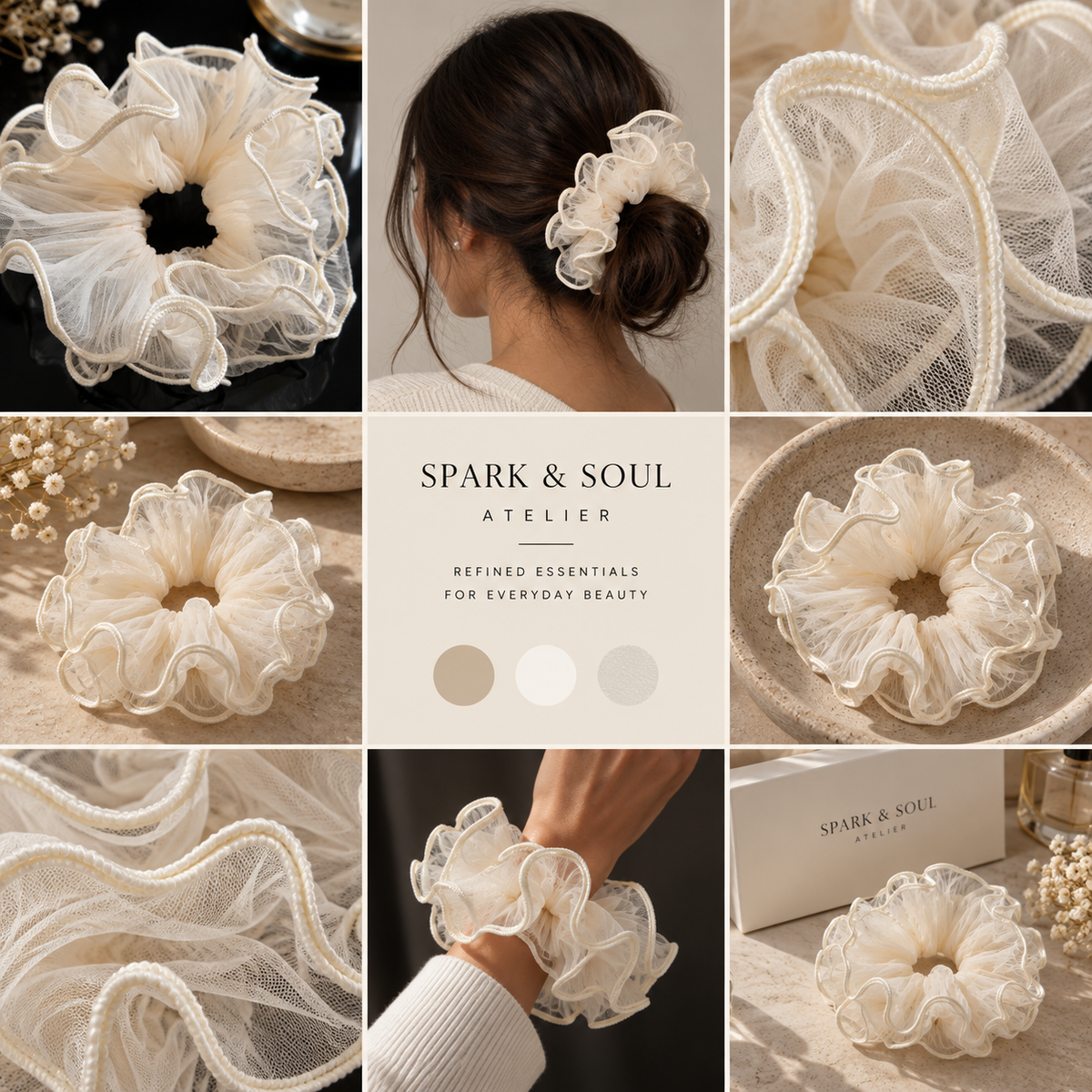 Ivory Tulle Ruffle Scrunchie