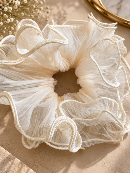 Ivory Tulle Ruffle Scrunchie